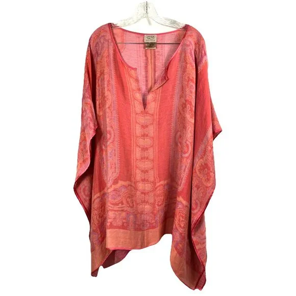 Os Zonda Nellis silk and linen Coral summer 3 piece set tunic tank pants - Picture 3 of 10